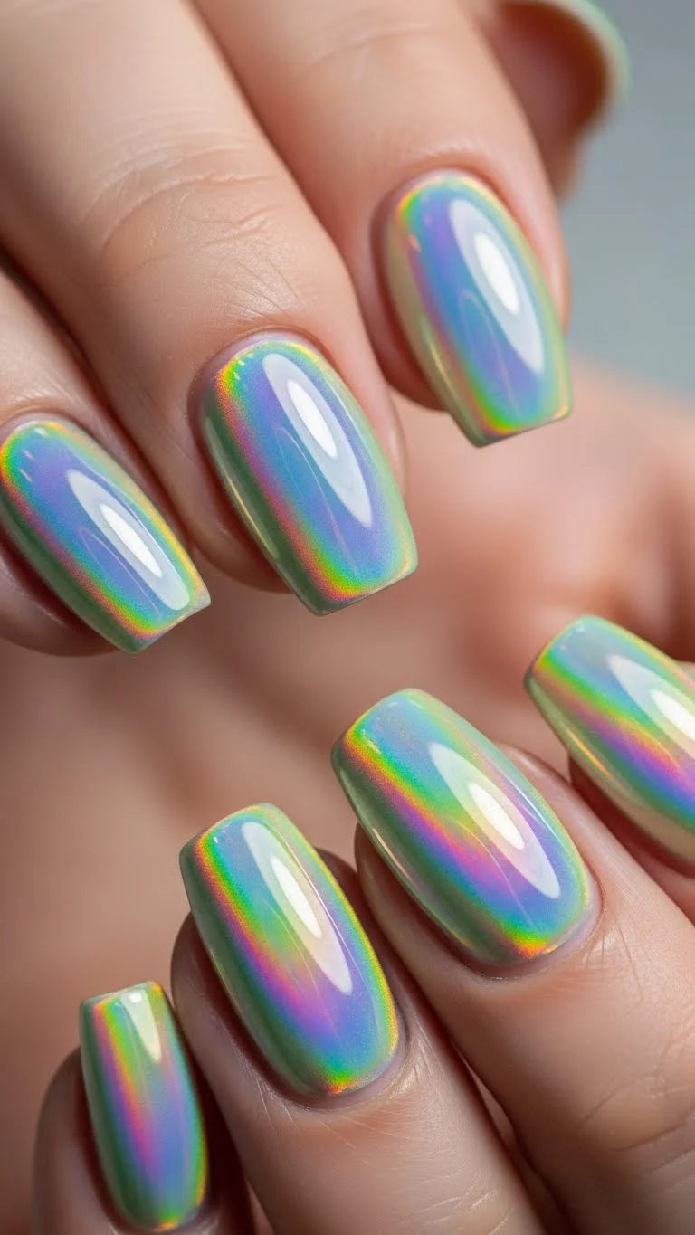 17 Bad Bunny Nails That Somehow Look Cool and Chaotic 16 Holographic Rainbow Nails