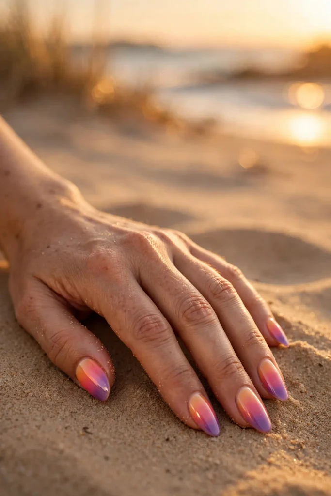 17 Bad Bunny Nails, Set Out Like a Concert Setlist 3 b01 sunset beach gradient