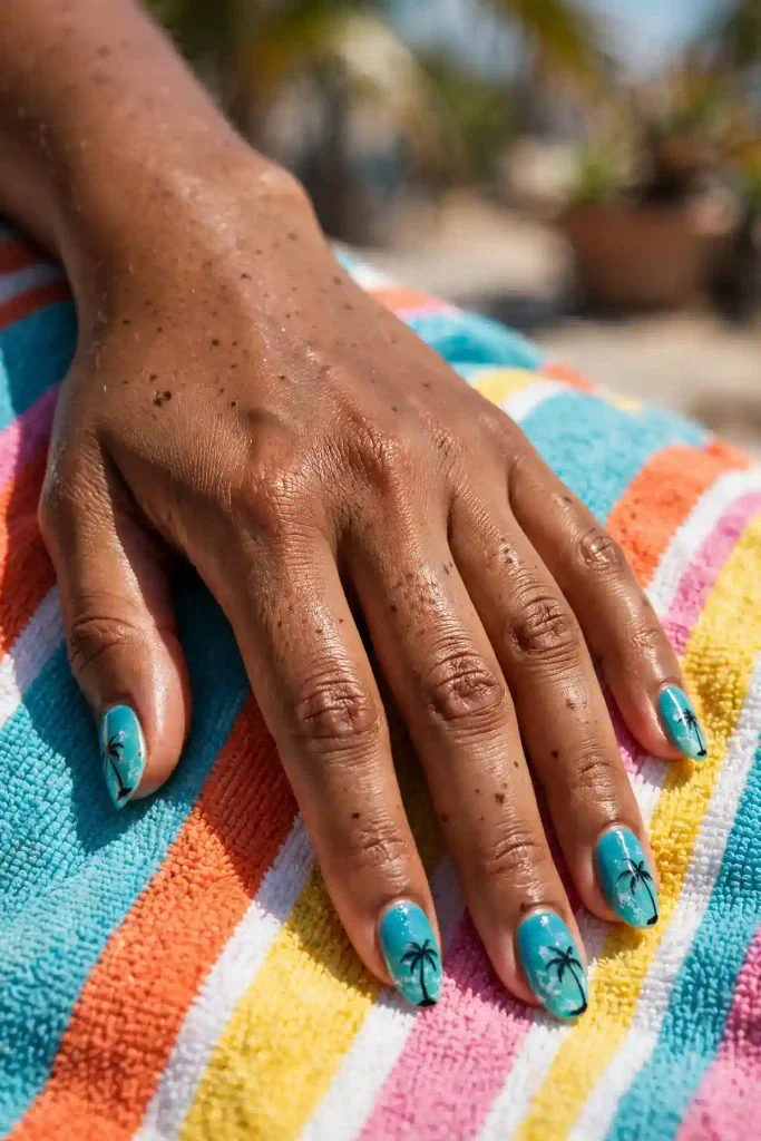 17 Bad Bunny Nails, Set Out Like a Concert Setlist 5 b03 tiny palm tree