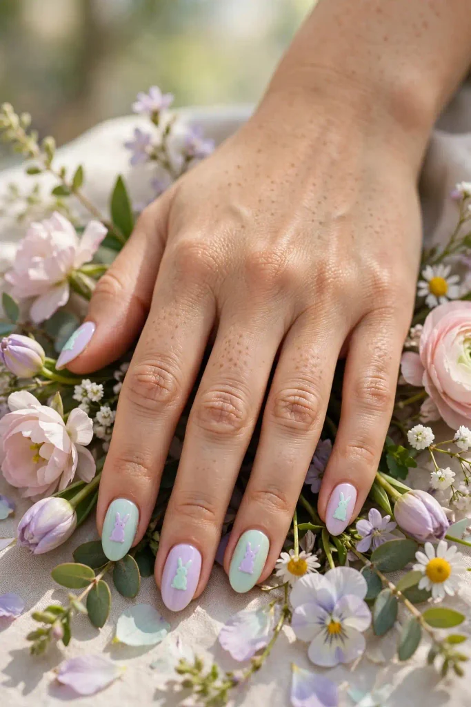 17 Bad Bunny Nails, Set Out Like a Concert Setlist 8 b06 pastel bunny silhouette