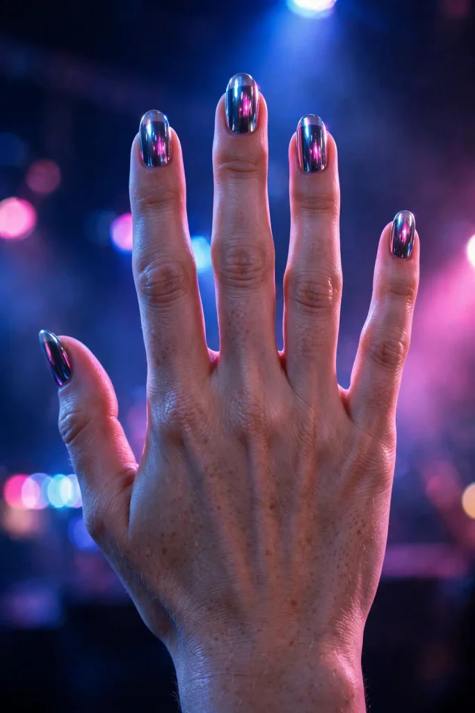 17 Bad Bunny Nails, Set Out Like a Concert Setlist 12 b10 chrome stage light