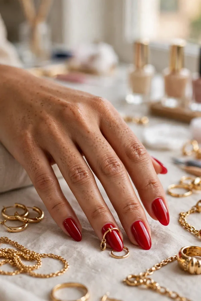 17 Bad Bunny Nails, Set Out Like a Concert Setlist 15 b13 cherry red gold hoop