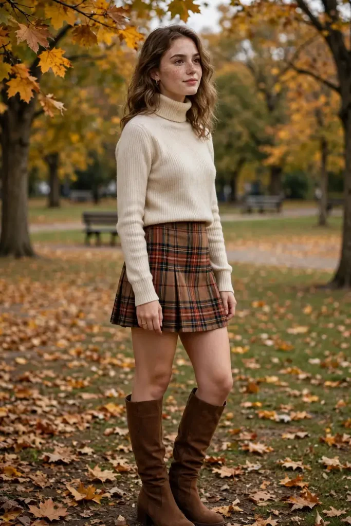 23 Cute Mini Skirt Outfits Ideas (Yes, At Any Age) 9 miniskirt 08 turtleneck plaid mini knee boots