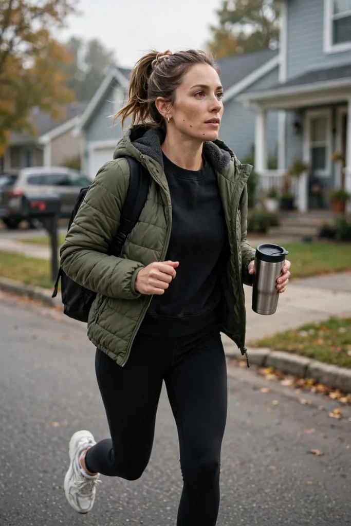 20 Simple Mom Outfit Ideas (For Moms Who Get Dressed in 5 Minutes) 2 mom 01 school run sprint