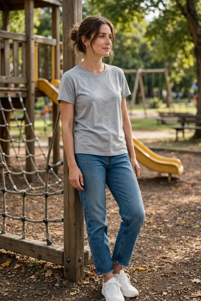 20 Simple Mom Outfit Ideas (For Moms Who Get Dressed in 5 Minutes) 3 mom 02 playground shift