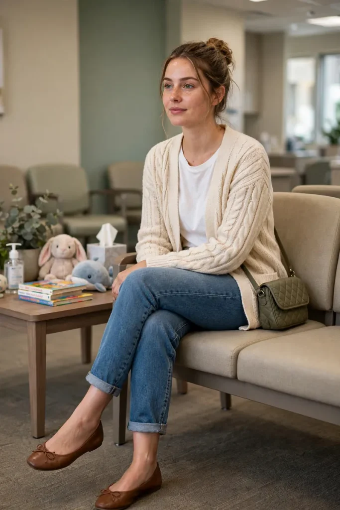 20 Simple Mom Outfit Ideas (For Moms Who Get Dressed in 5 Minutes) 6 mom 05 pediatrician waiting room
