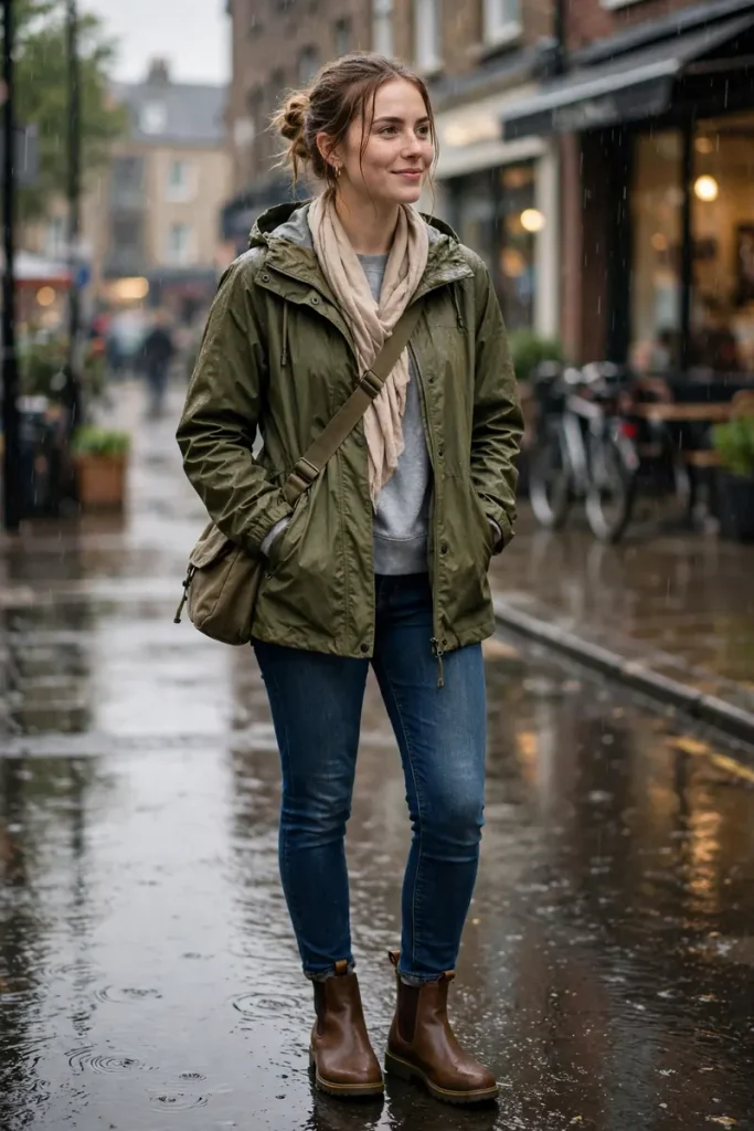 20 Simple Mom Outfit Ideas (For Moms Who Get Dressed in 5 Minutes) 10 mom 09 rainy day