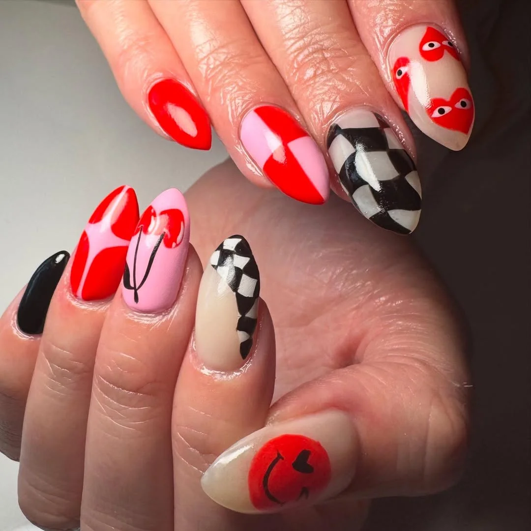 17 Nail Design Ideas February 2026: Fresh Looks That'll Make Everyone Ask "Where Did You Get Those Done?" 8 Checkered Valentine Pattern