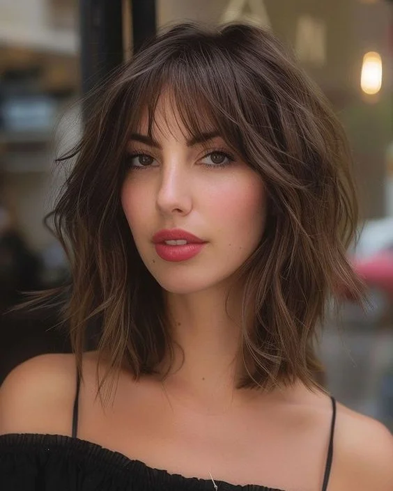 20 Summer Medium Haircuts Ideas 2026: Your Ultimate Style Guide 7 Choppy Bob with Micro Bangs