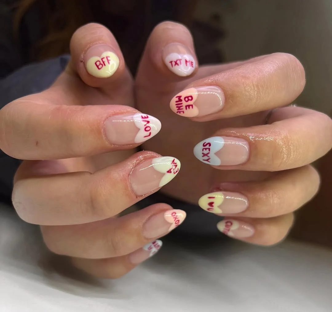 17 Nail Design Ideas February 2026: Fresh Looks That'll Make Everyone Ask "Where Did You Get Those Done?" 4 Conversation Heart Nail Art
