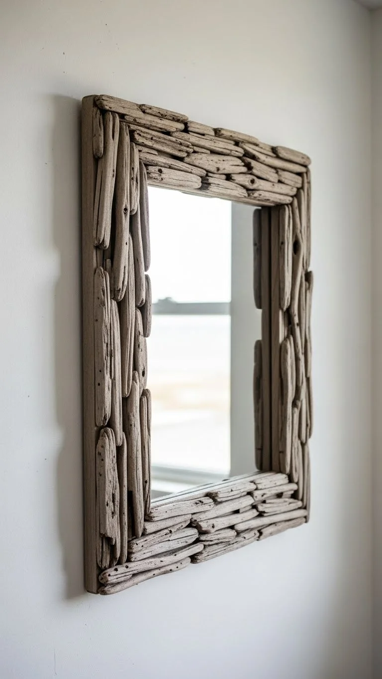 20 Coastal Bedroom Ideas 2026: Transform Your Space Into a Beachside Paradise 14 Driftwood Mirror Frames