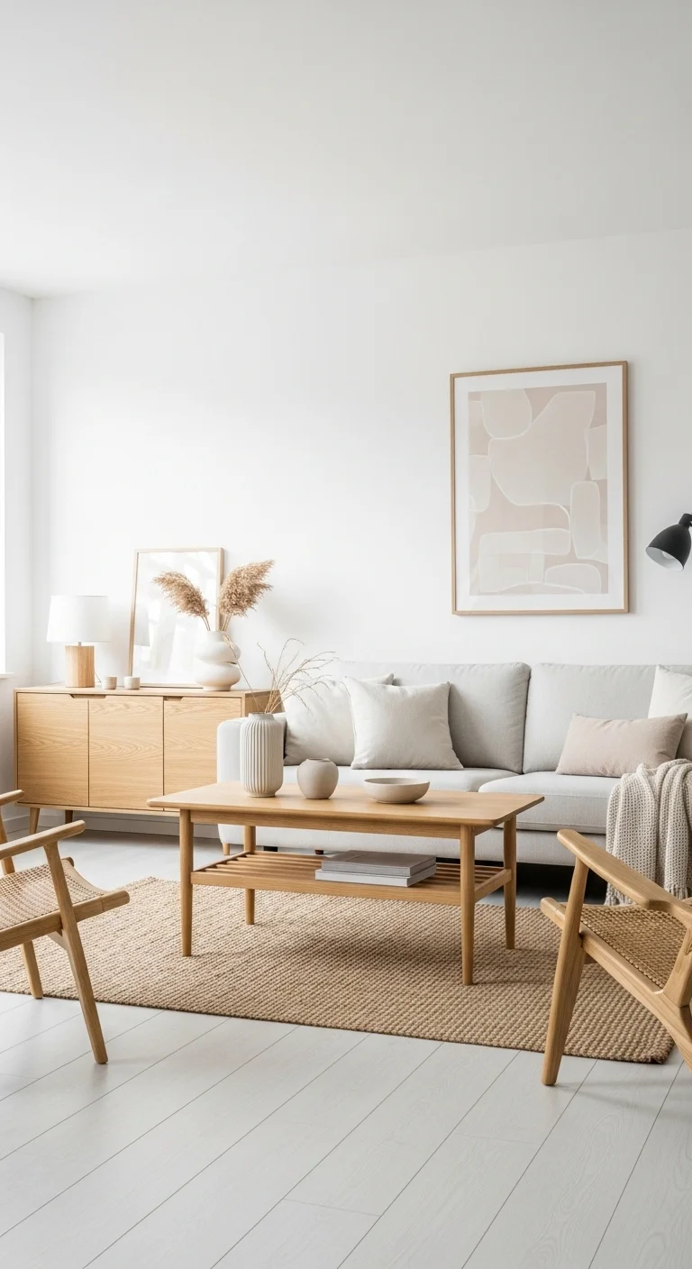 Think You’ve Seen It All? 18 Scandinavian Living Room Ideas That Break the Mold 5 Embrace Wood (But Not Too Much)