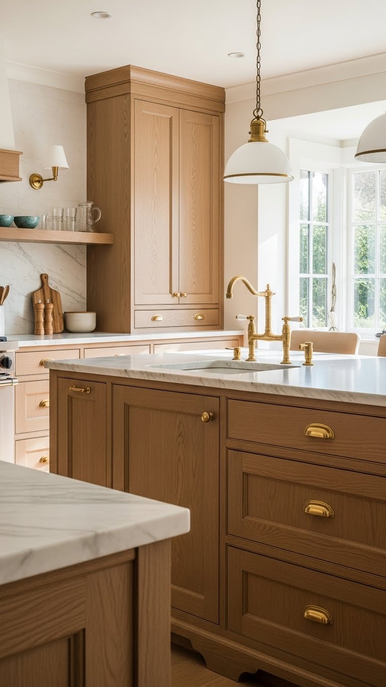 15 White Oak Kitchen Cabinets Ideas 2026: Transform Your Kitchen Into a Stunning Space 14 Honey-Toned White Oak with Brass Accents
