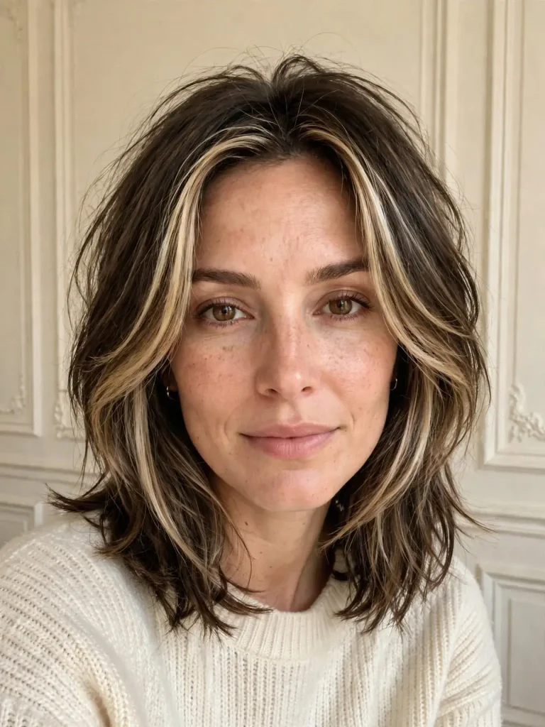 Layered Hair With Money Piece Highlights 768x1024 1