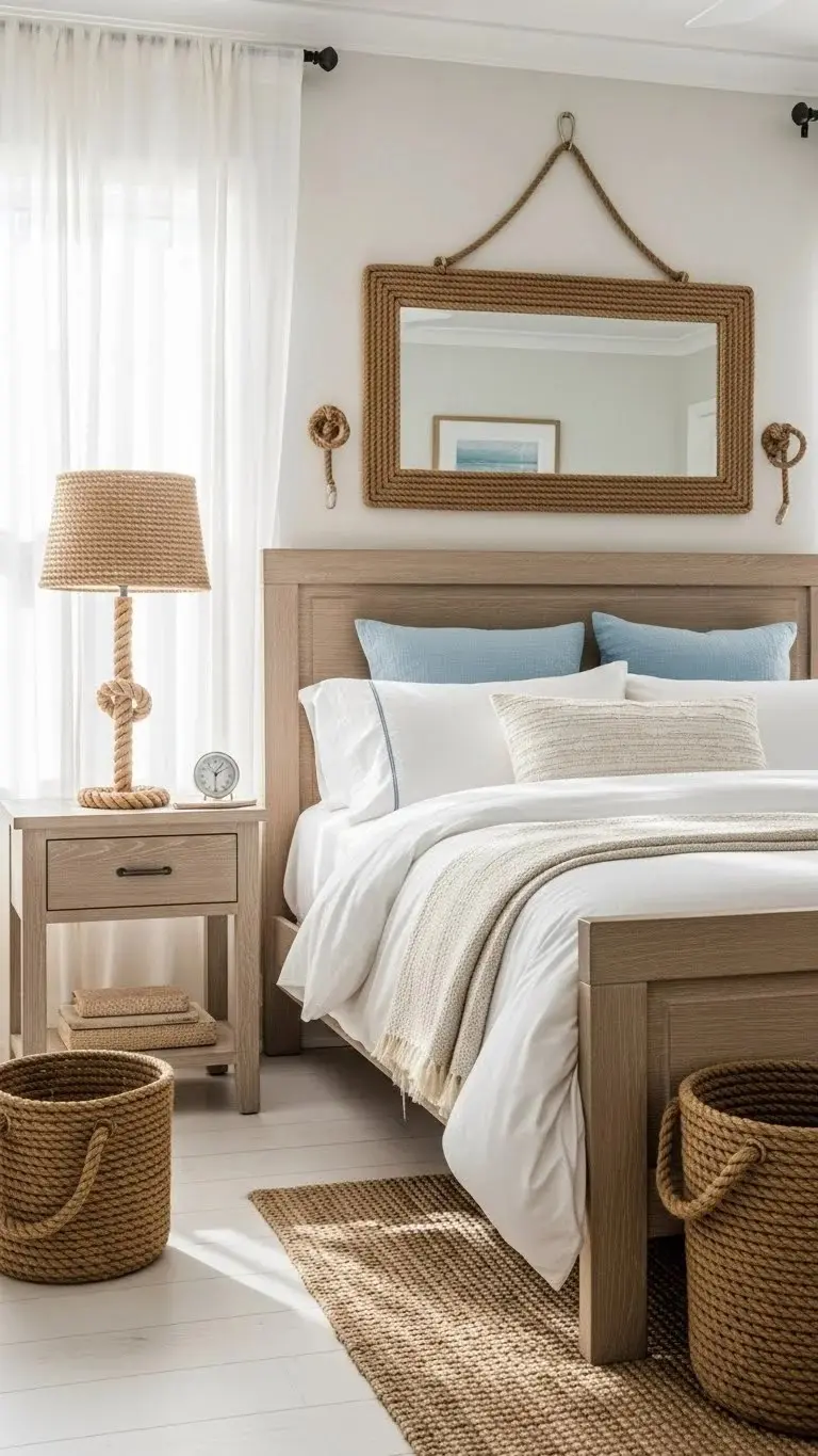 20 Coastal Bedroom Ideas 2026: Transform Your Space Into a Beachside Paradise 3 Natural Rope Accents
