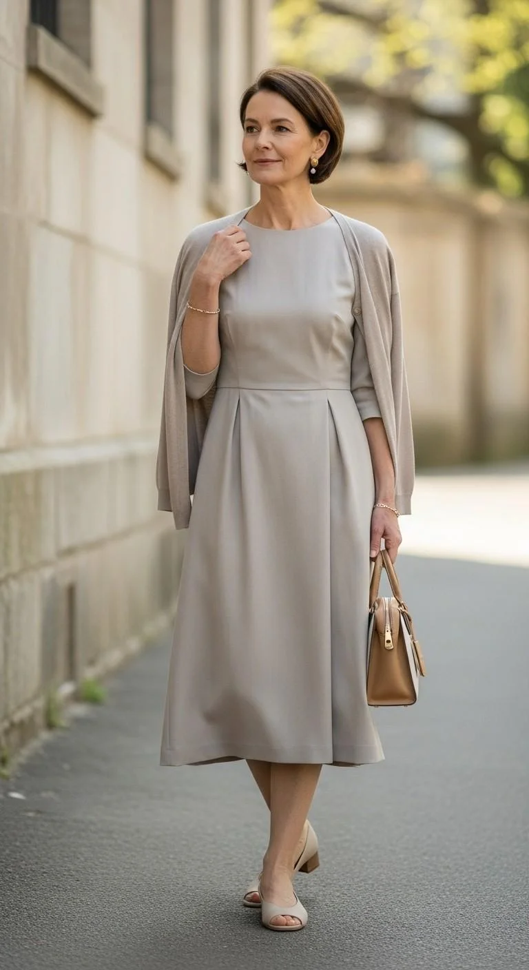 Discover the Timeless Appeal of Minimalist Spring Outfits for Women Over 60 in 2026 3 Neutral Midi Dress