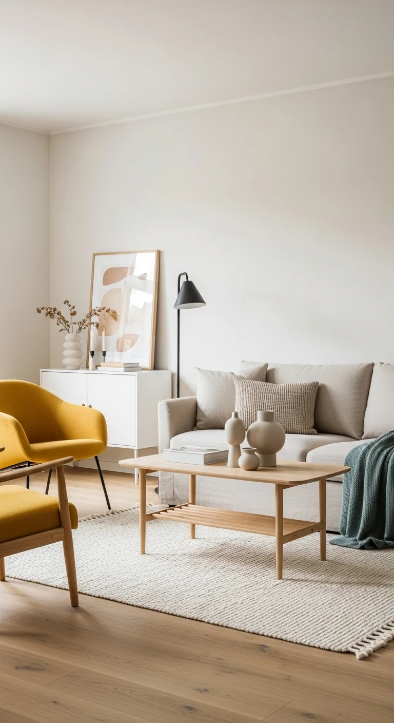 Think You’ve Seen It All? 18 Scandinavian Living Room Ideas That Break the Mold 3 Neutral Tones with a Pop of Color