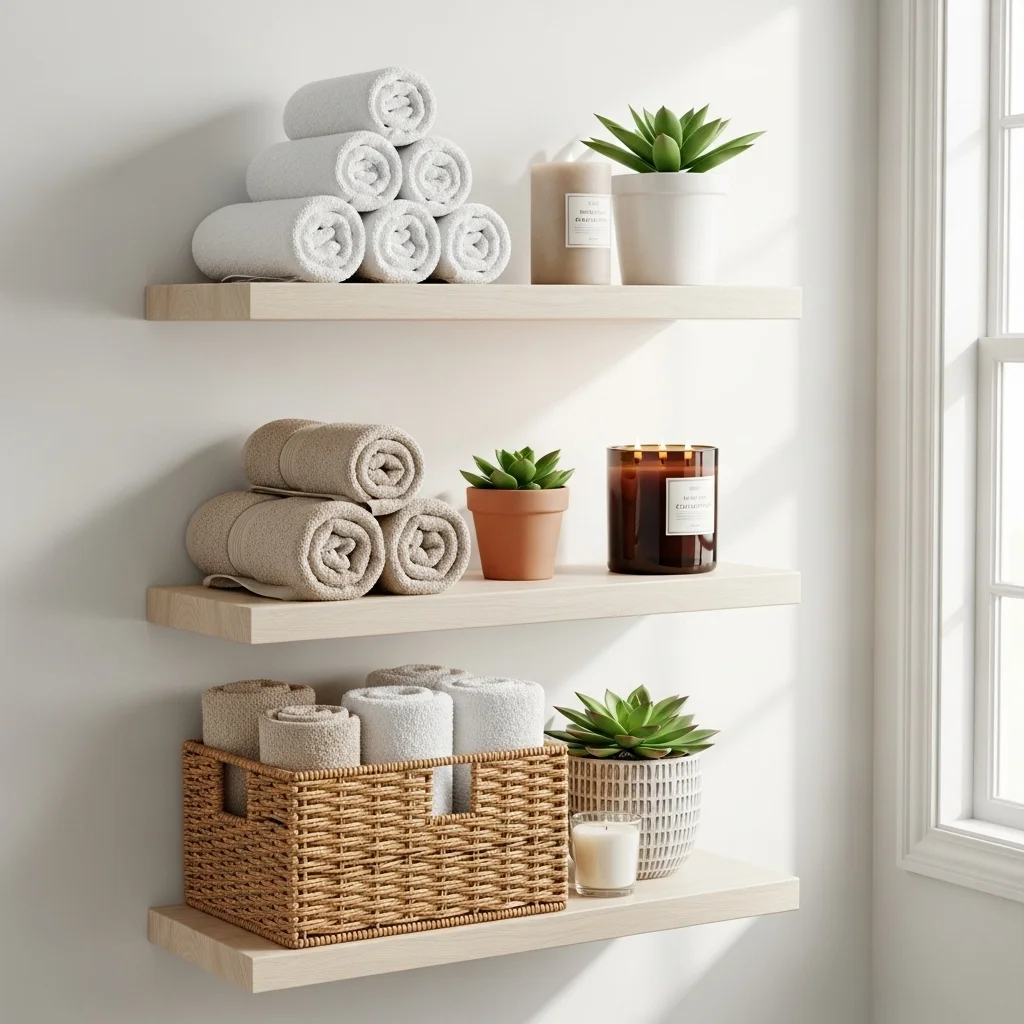 17 Cute Bathroom Ideas 2026: Transform Your Space Into a Stunning Sanctuary 7 Open Shelving for Towel Display