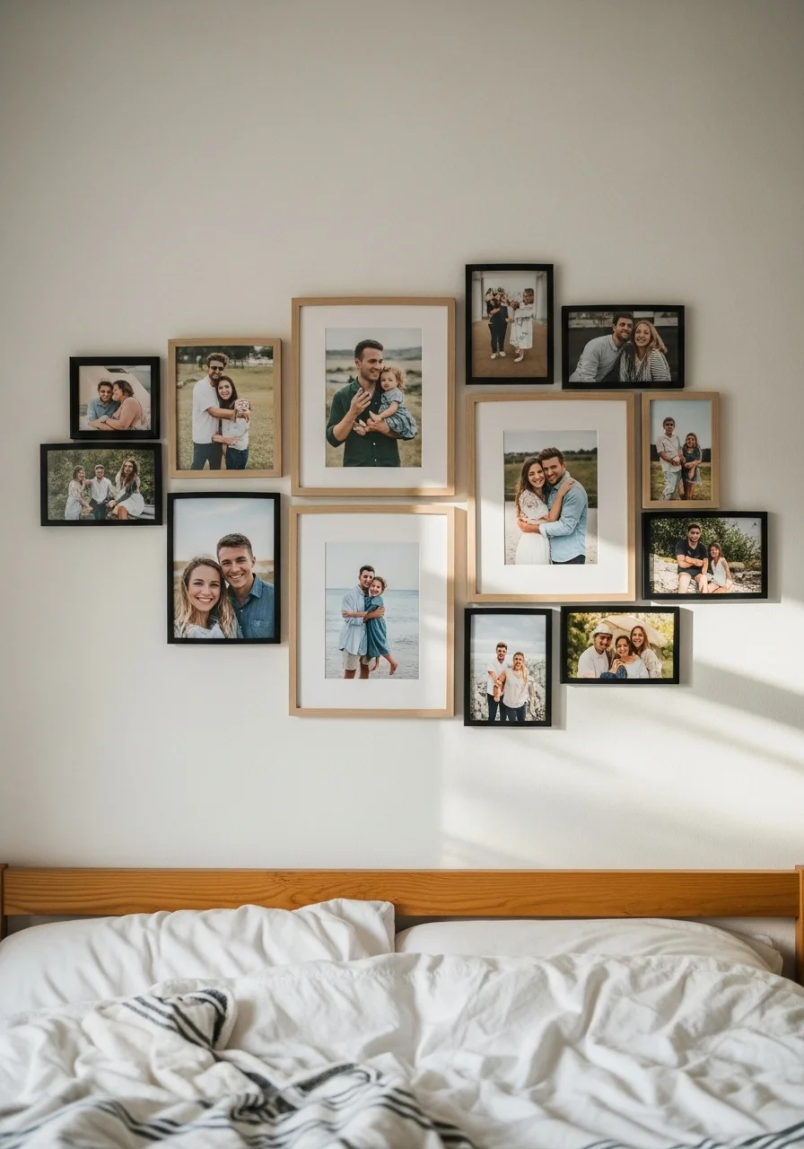 Running Out of Wall Space? These 20 Bedroom Wall Decor Ideas Are the Solution for 2026 14 Photo Clusters for a Personal Touch