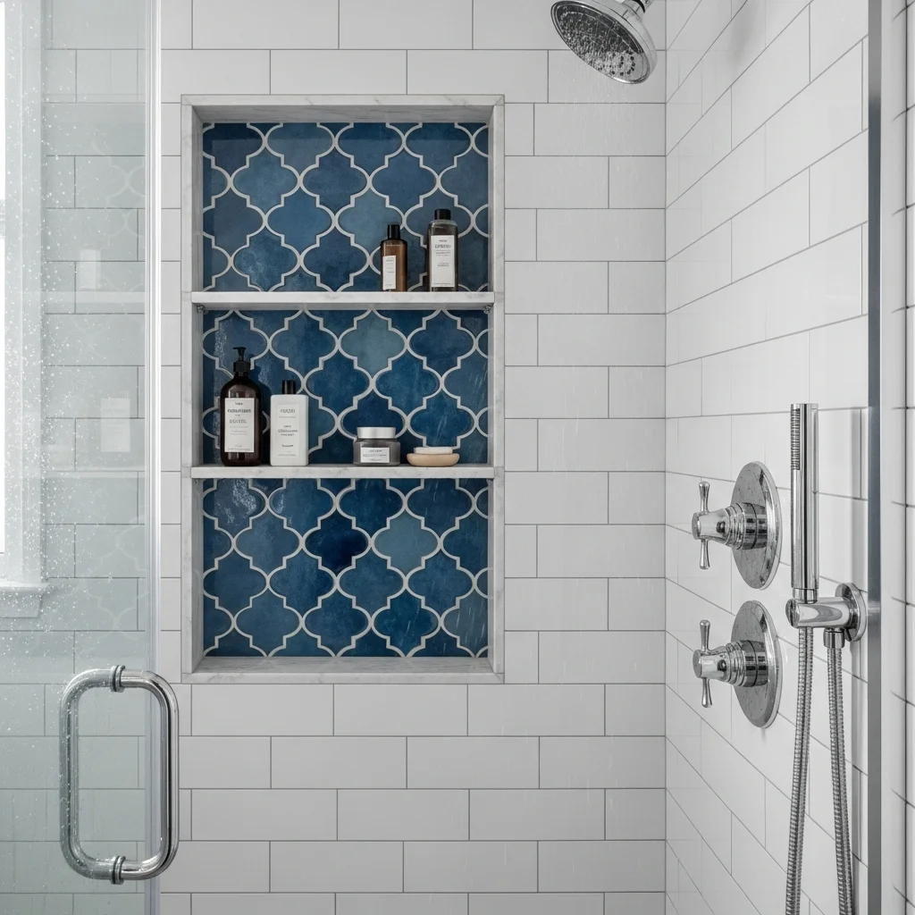 17 Cute Bathroom Ideas 2026: Transform Your Space Into a Stunning Sanctuary 9 Shower Niche with Decorative Tiles