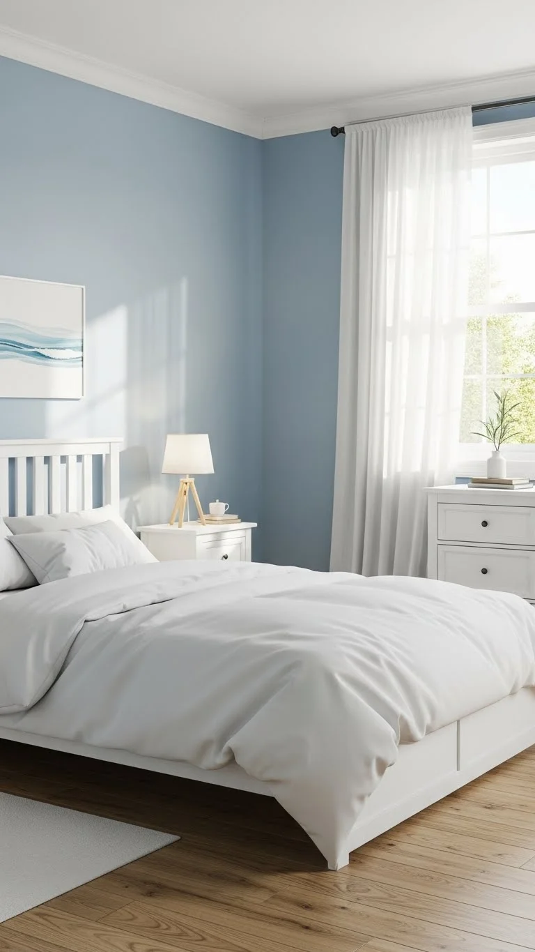 20 Coastal Bedroom Ideas 2026: Transform Your Space Into a Beachside Paradise 2 Soft Blue and White Color Palette