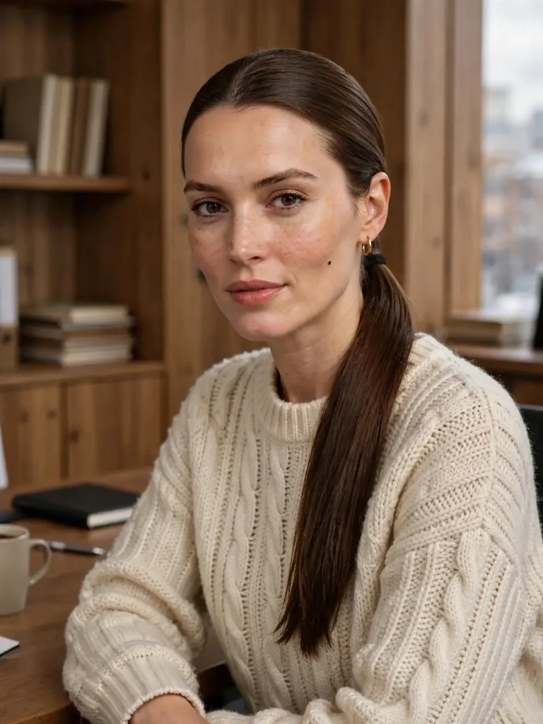 18 Straight Hairstyles for Women, Sorted by How Much Time You Actually Have 2 The Low Sleek Ponytail 768x1024 1