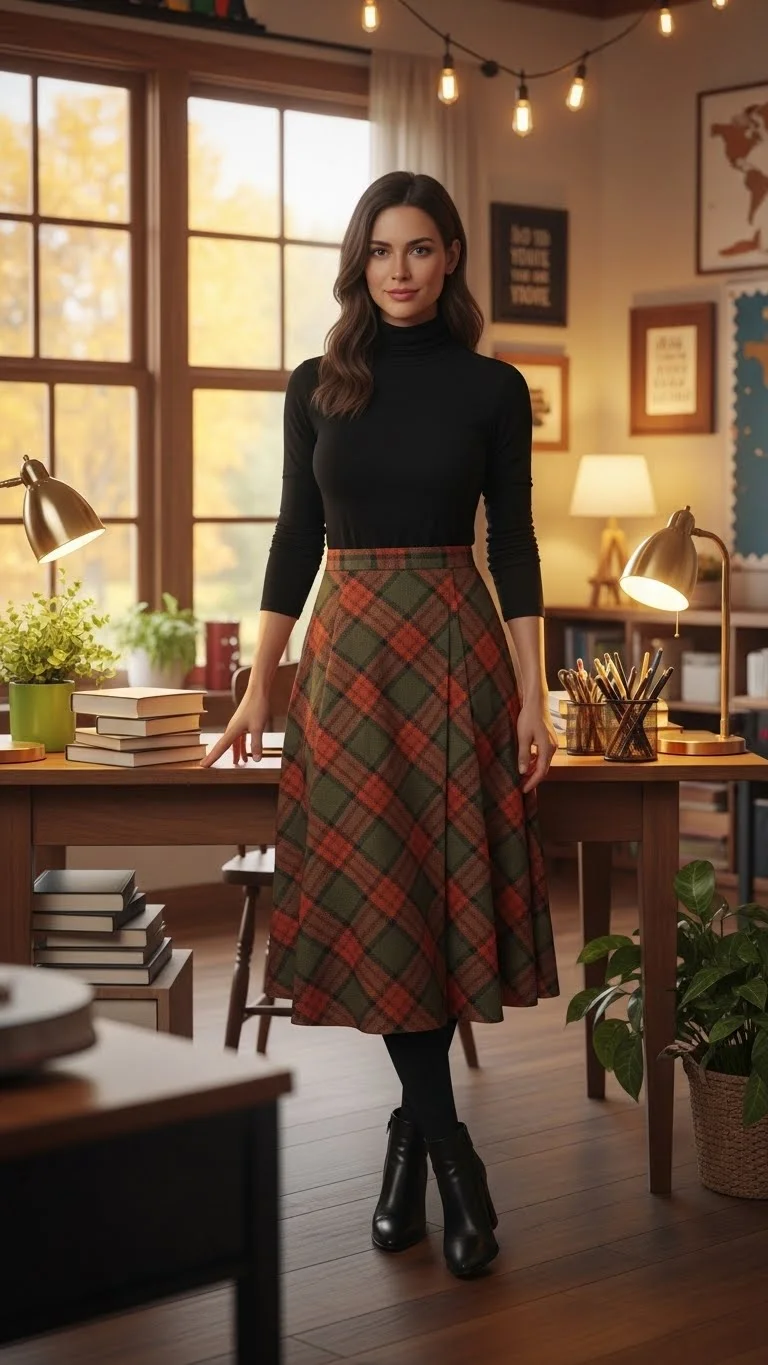 Stop Dressing Like You're Still in College: 13 Stylish Teacher Outfits Ideas 2026 That Actually Work 10 The Turtleneck and Skirt Sophistication