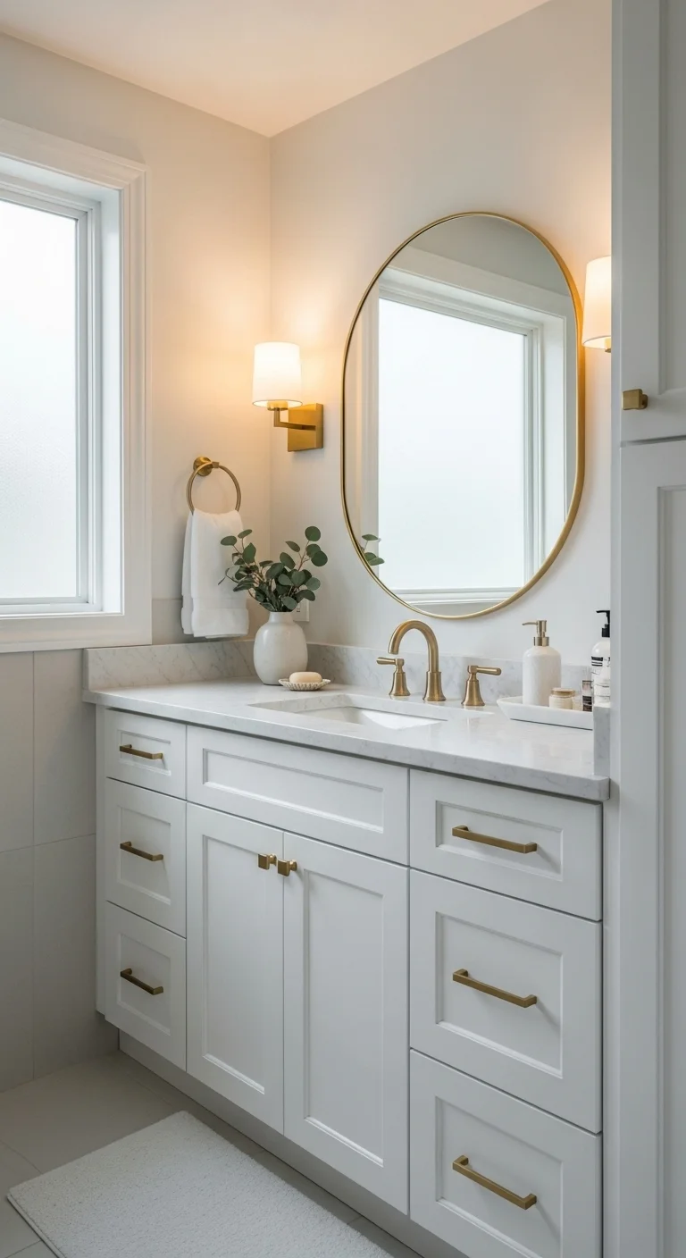 Why Are These Bathroom Cabinet Ideas Trending in 2026? 16 White Cabinets with Gold Accents Classic Meets Glam