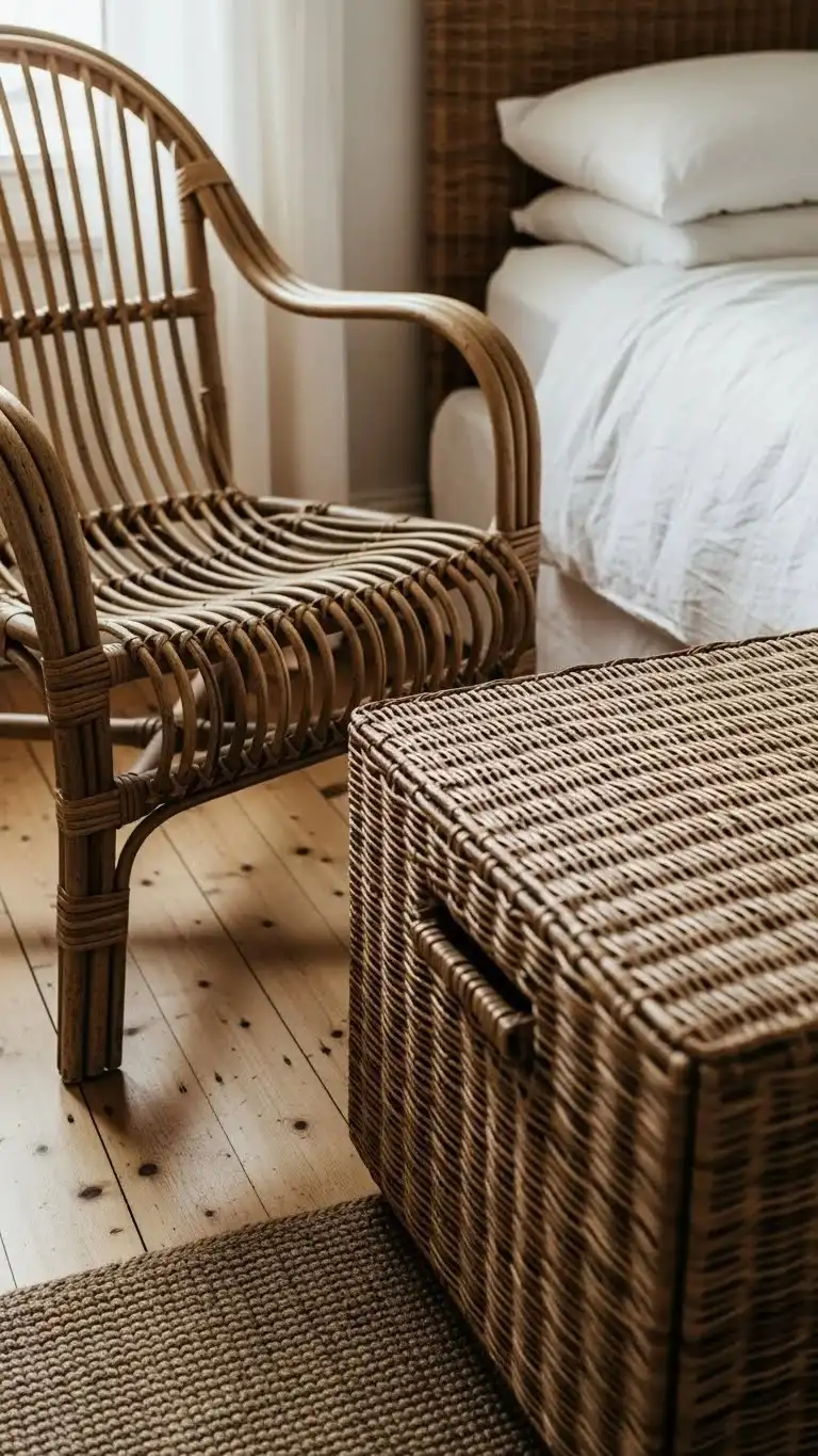 20 Coastal Bedroom Ideas 2026: Transform Your Space Into a Beachside Paradise 7 Woven Rattan Furniture