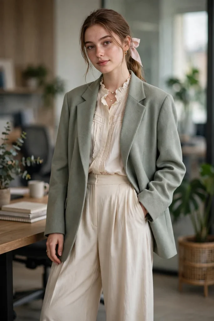 15 Modest Girly Outfit Ideas (Covered, But Make It Chic) 9 modest 08 oversized blazer wide leg pants