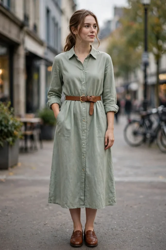 15 Modest Girly Outfit Ideas (Covered, But Make It Chic) 12 modest 11 long shirt dress belt loafers