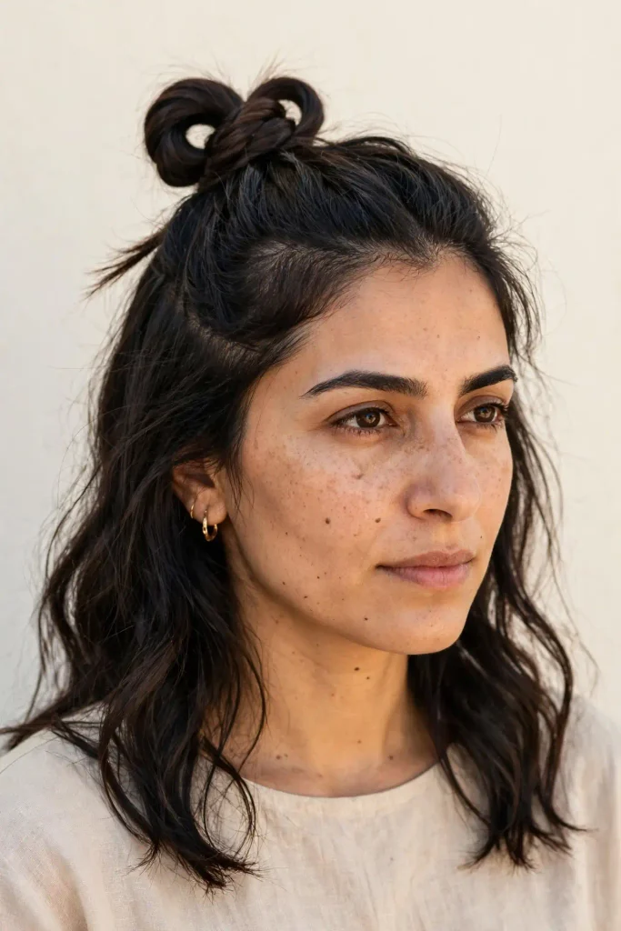 17 Hot Weather Hairstyles That Actually Survive the Heat 5 04 half up twisted knot