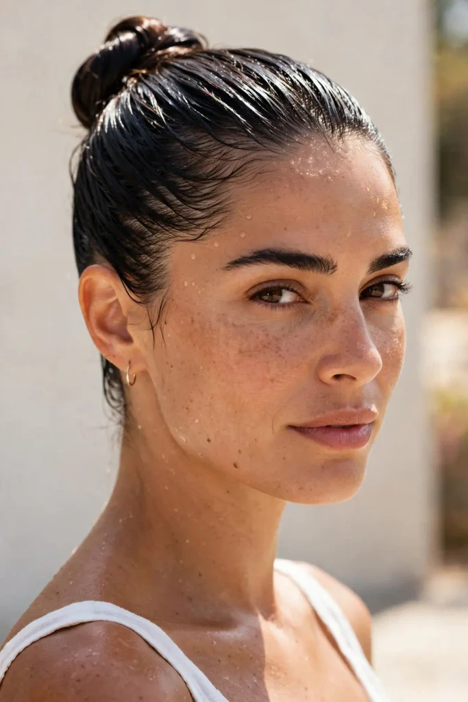 17 Hot Weather Hairstyles That Actually Survive the Heat 17 16 wet bun