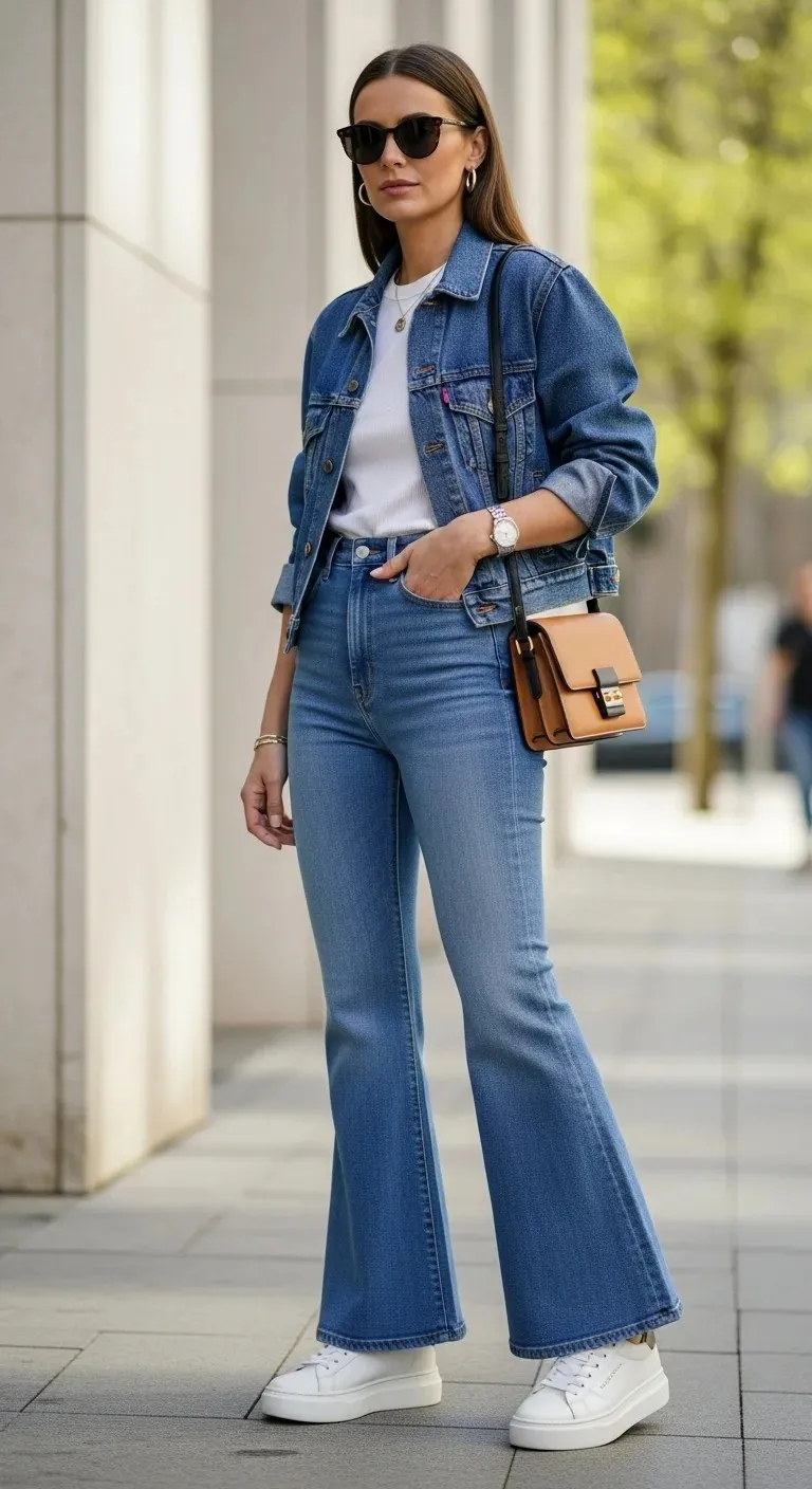 Why These 19 Trendy Spring Outfit with Sneakers Are Shocking Fashionistas 2026 15 Flared Jeans & Platform Sneakers
