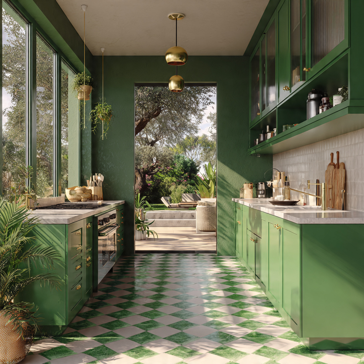 15 Green Kitchen Ideas 2026: The Easiest Ways to Make Your Kitchen Look Fresh and Beautiful 9 Green and White Checkered Floor