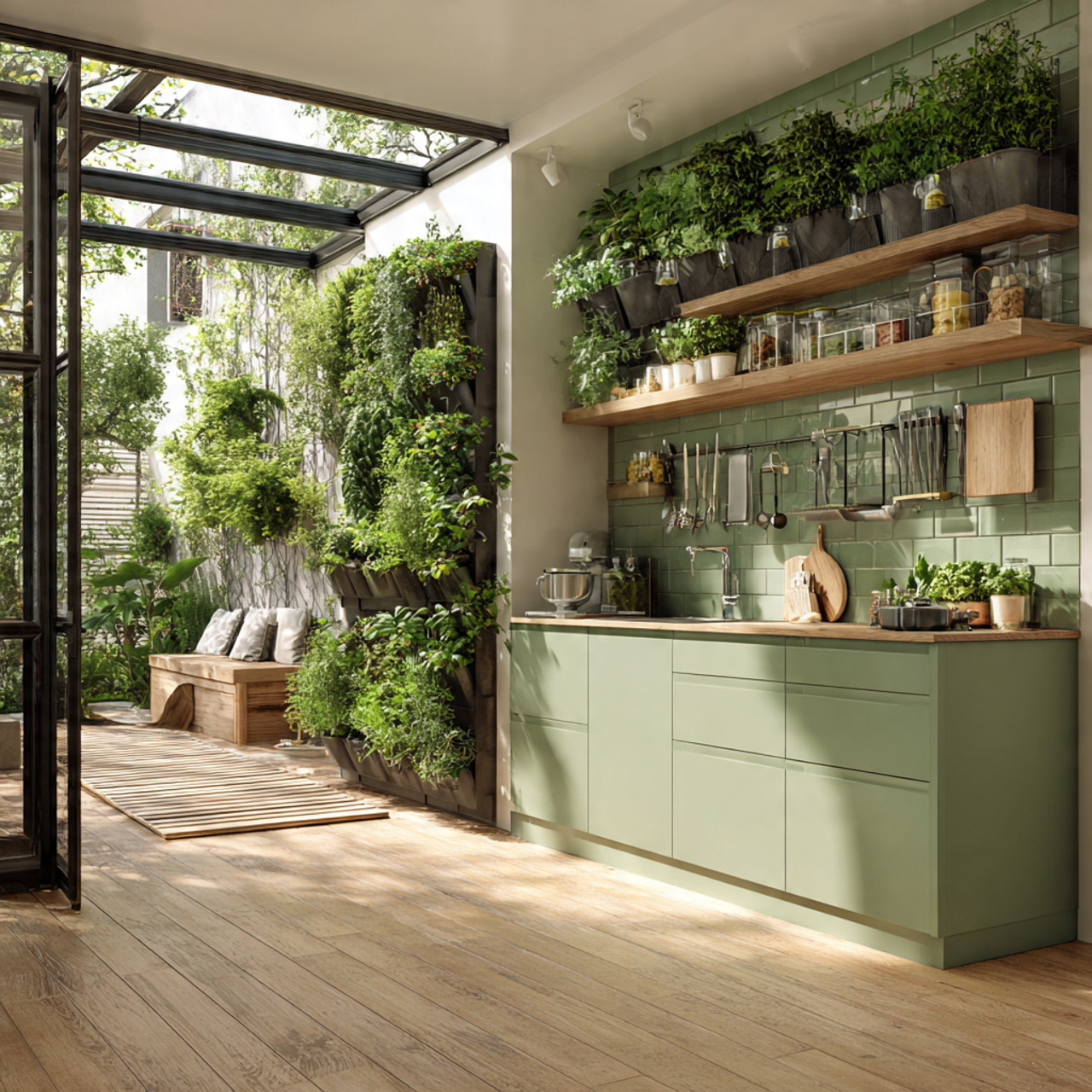 15 Green Kitchen Ideas 2026: The Easiest Ways to Make Your Kitchen Look Fresh and Beautiful 5 Indoor Herb Garden Wall