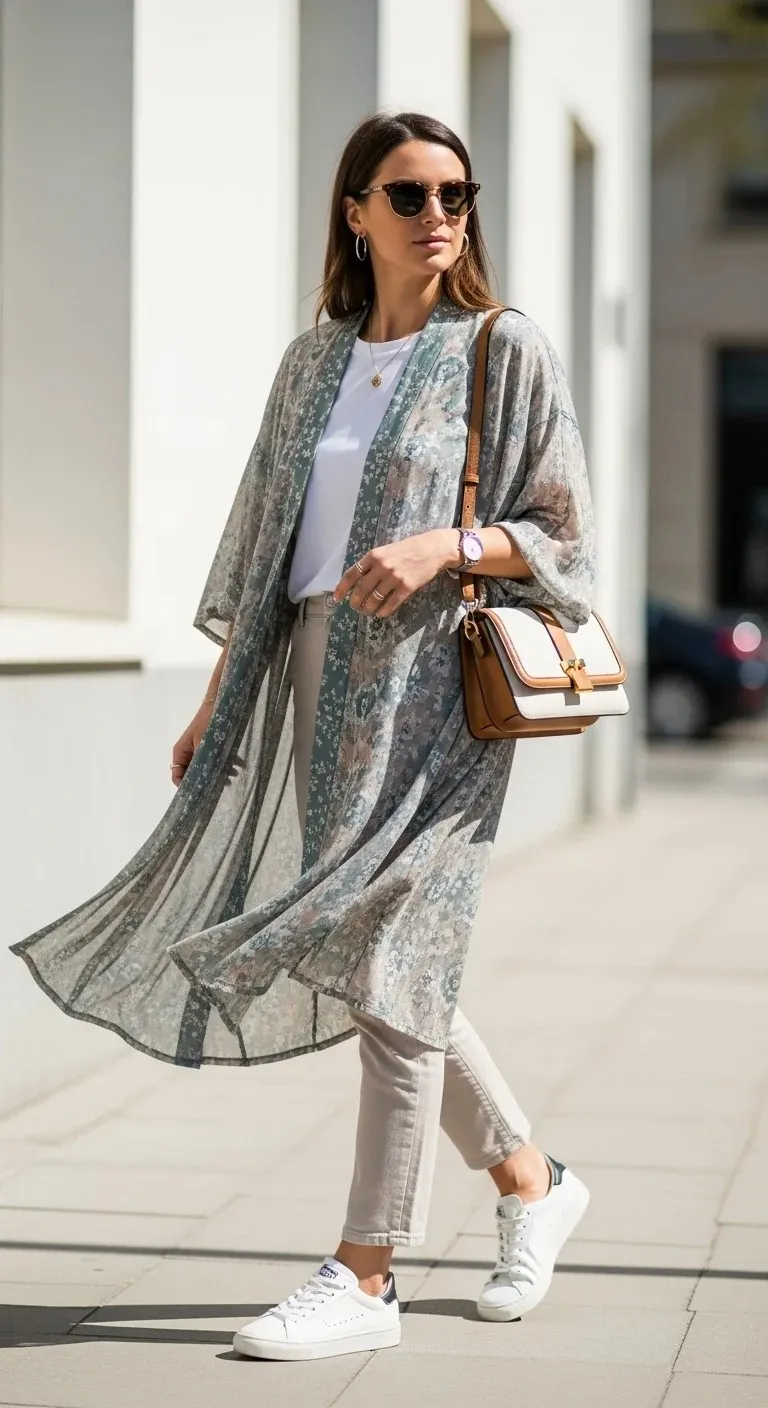 Why These 19 Trendy Spring Outfit with Sneakers Are Shocking Fashionistas 2026 19 Kimono & Sneakers
