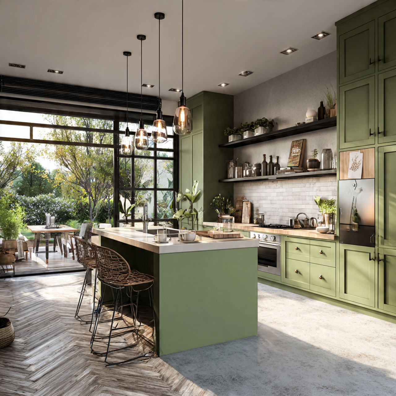 15 Green Kitchen Ideas 2026: The Easiest Ways to Make Your Kitchen Look Fresh and Beautiful 3 Olive Green Kitchen Island