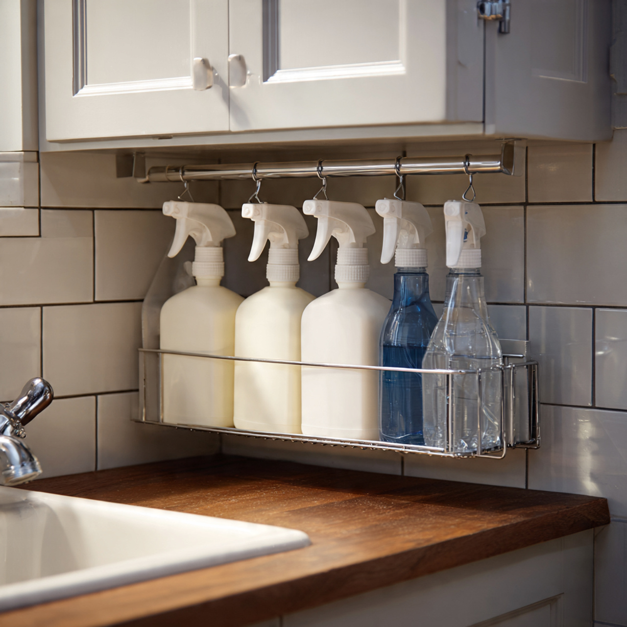 13 Bathroom Storage Ideas for Small Spaces That Make Bathrooms Look Twice as Big 9 Tension Rod Under the Sink for Spray Bottles