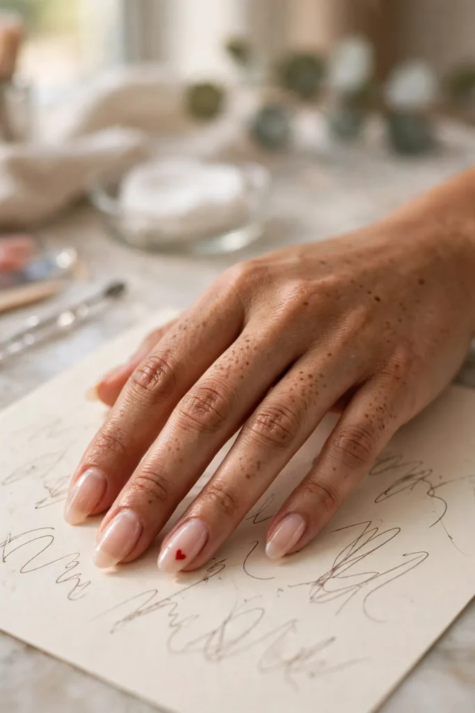 17 Best Nail Design Ideas for February That Go Beyond Basic Valentine's 15 f13 bare nude red heart