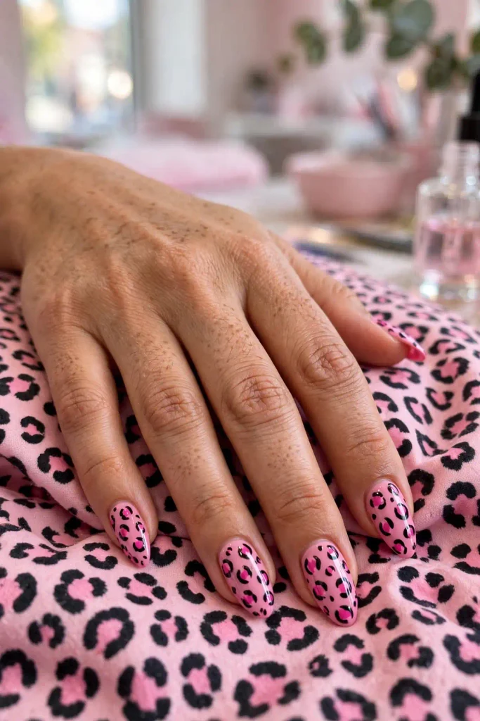 17 Best Nail Design Ideas for February That Go Beyond Basic Valentine's 18 f16 pink leopard print