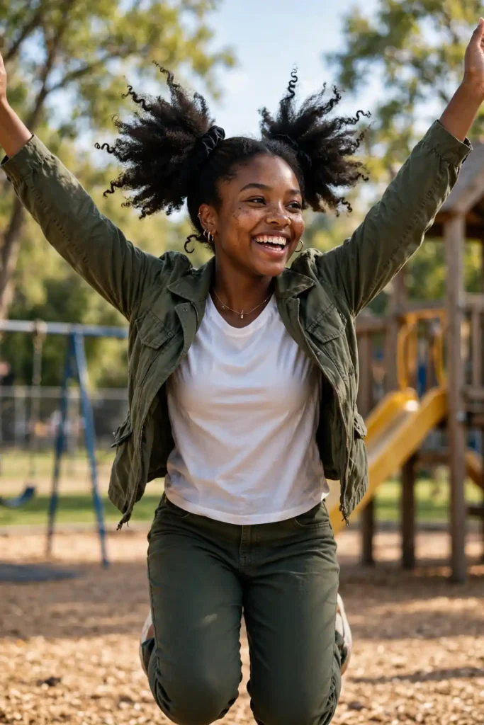 13 Natural Hairstyle Ideas, From Embracing Shrinkage to Showing Off Your Length 4 03 afro puff pigtails