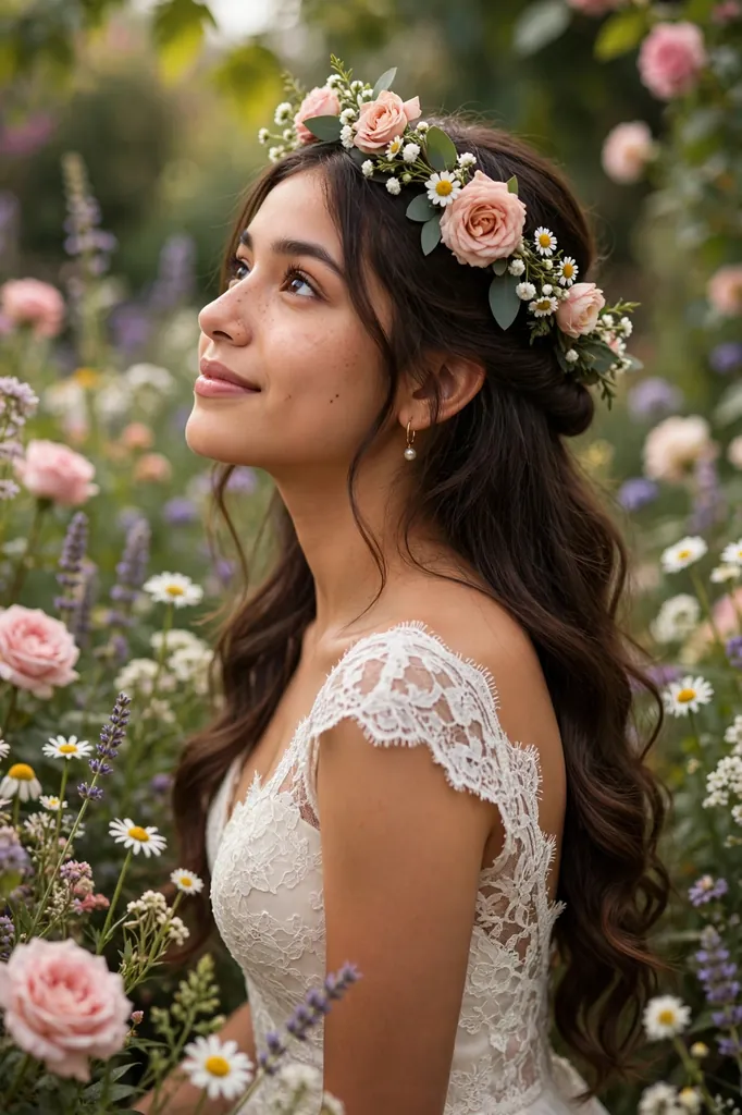 10 flower crown half up