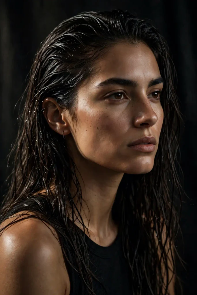 11 slicked back wet look down