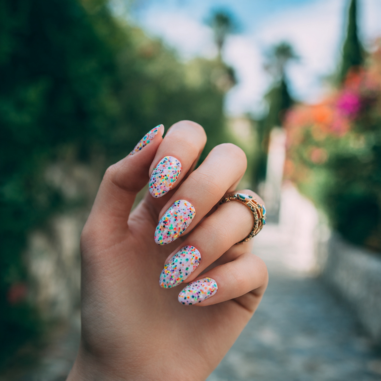 13 Easy Nail Art Ideas (Beginner-Friendly, Cute, and Fast) 11 Confetti Speckle Nails