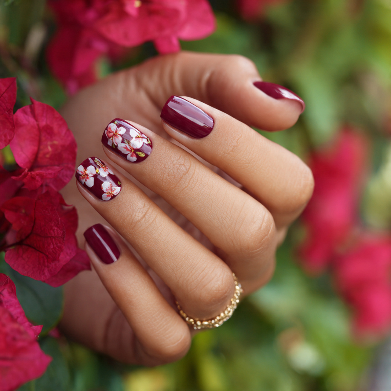 12 Nail Art Maroon Ideas: Bold, Classy, and Surprisingly Versatile 9 Maroon Floral Nail Art