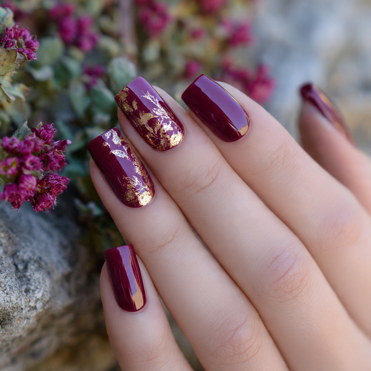 12 Nail Art Maroon Ideas: Bold, Classy, and Surprisingly Versatile 6 Maroon + Gold Foil Accents