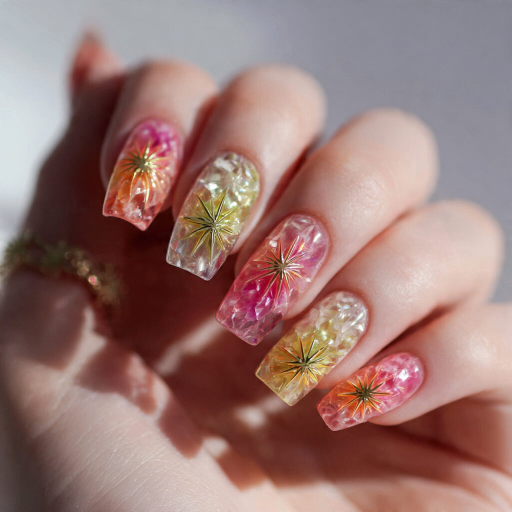 13 3D Nail Art Ideas: Cute, Bold, and Totally Doable Designs 13 aura nails with 3d starbursts