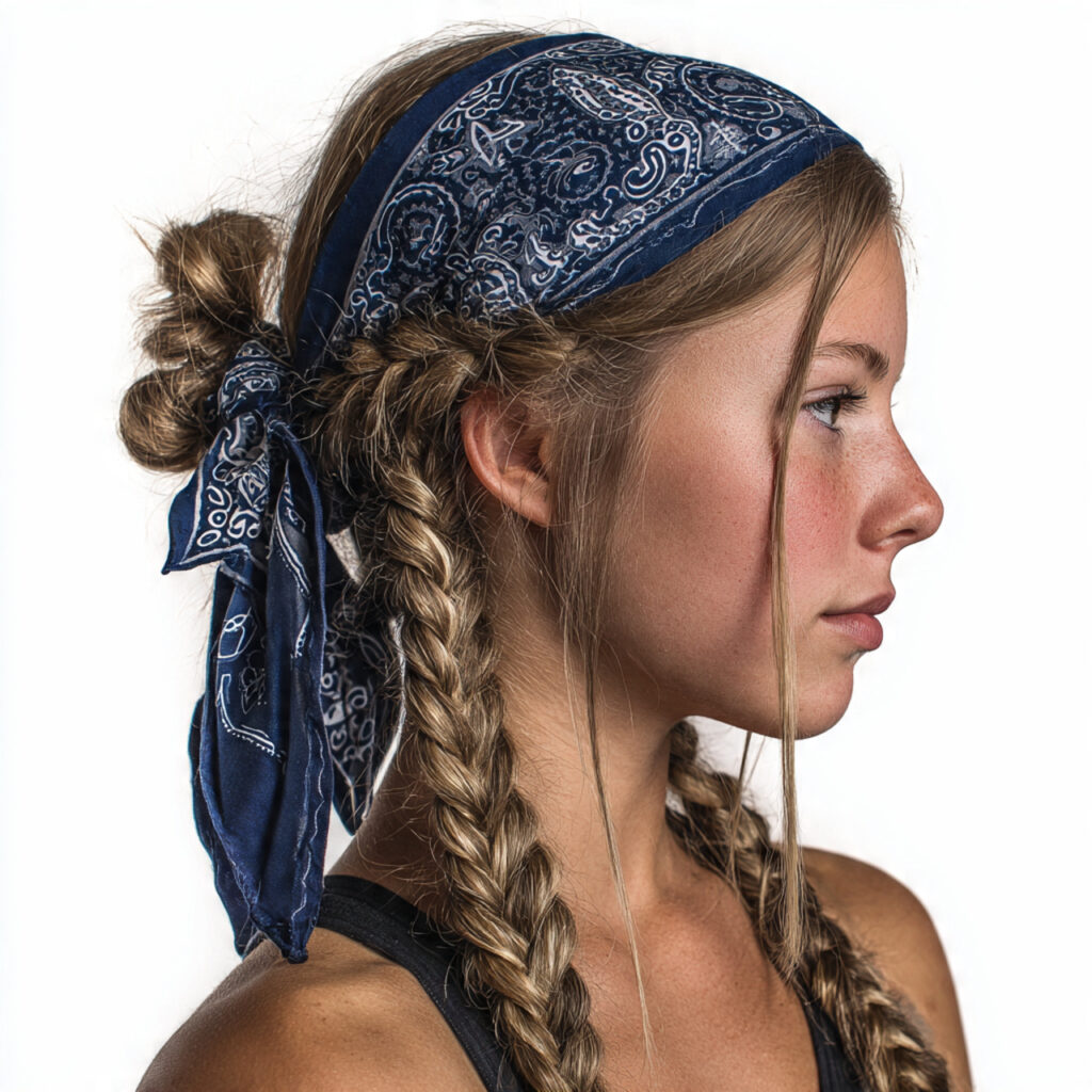 13 Bandana Hairstyle Ideas That Make Any Bad Hair Day Look Planned 14 bandana with twin braids