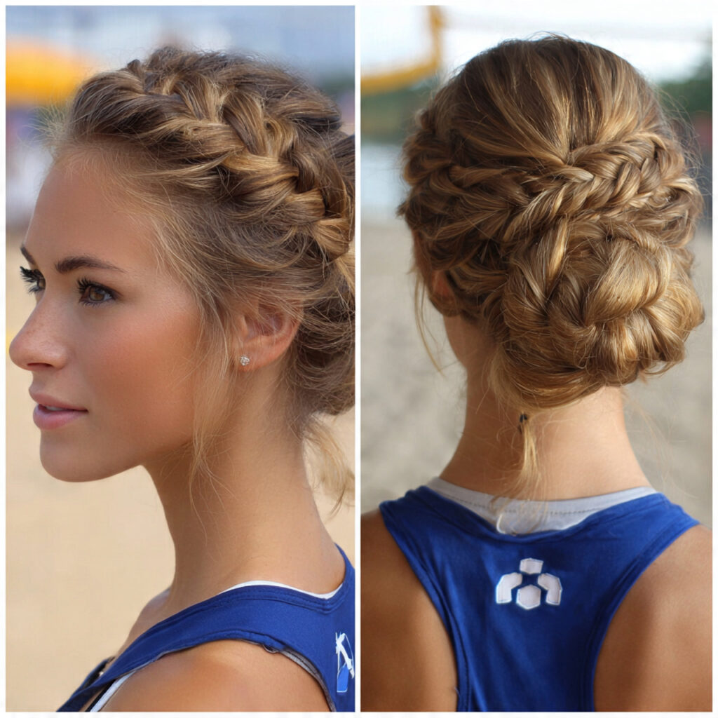13 Volleyball Hairstyles Ideas That Are Cute, Game-Ready, and Actually Stay Put 14 braided bun for volleyball hairstyles